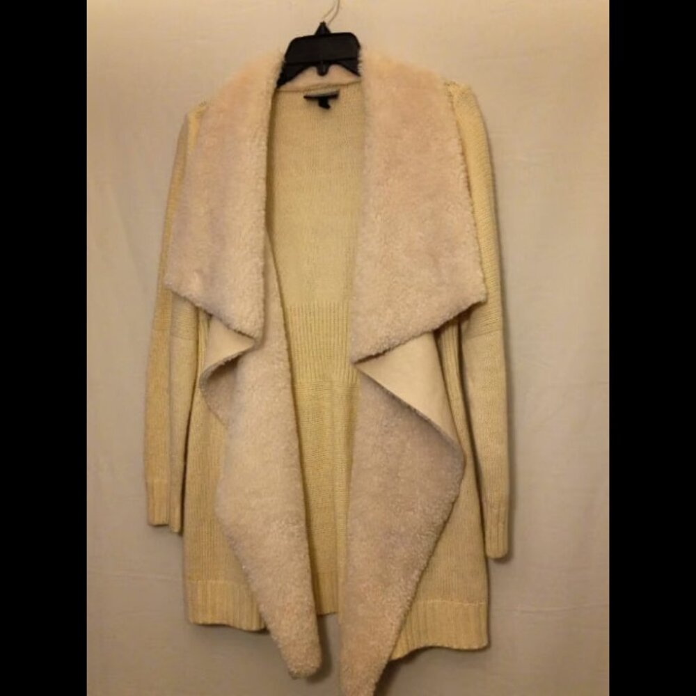 Allison Brittany Women's Off-White Faux Fur Neck Cardigan Sweater Sz XL